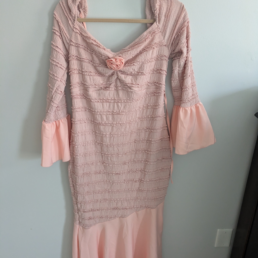 Blush Pink Women's Dress with Ruffle Detail XL